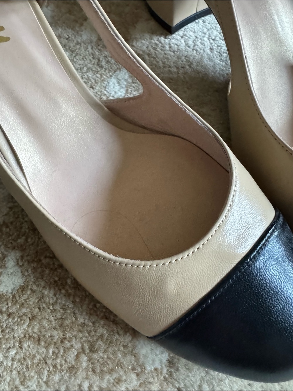 French Sole Two-Tone Slingback Pumps in Beige and Black - Picture 3 of 5